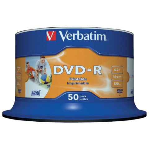 DVD-R Verbatim 16x 4.7 GB stampabile Spindle Case in confezione da 50 dvd - 43533